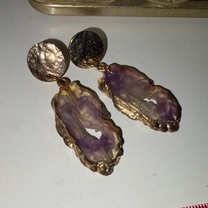 Amethyst and Gold Geode Earrings